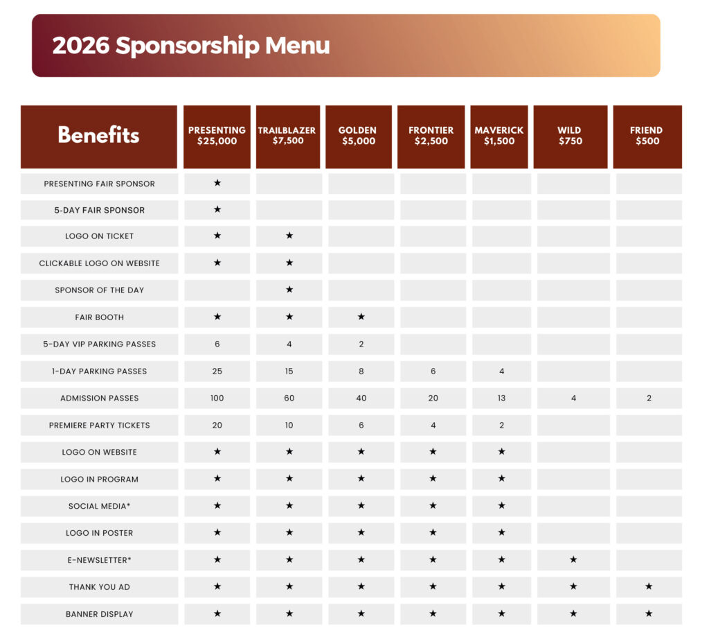 2026 Sponsorship Menu