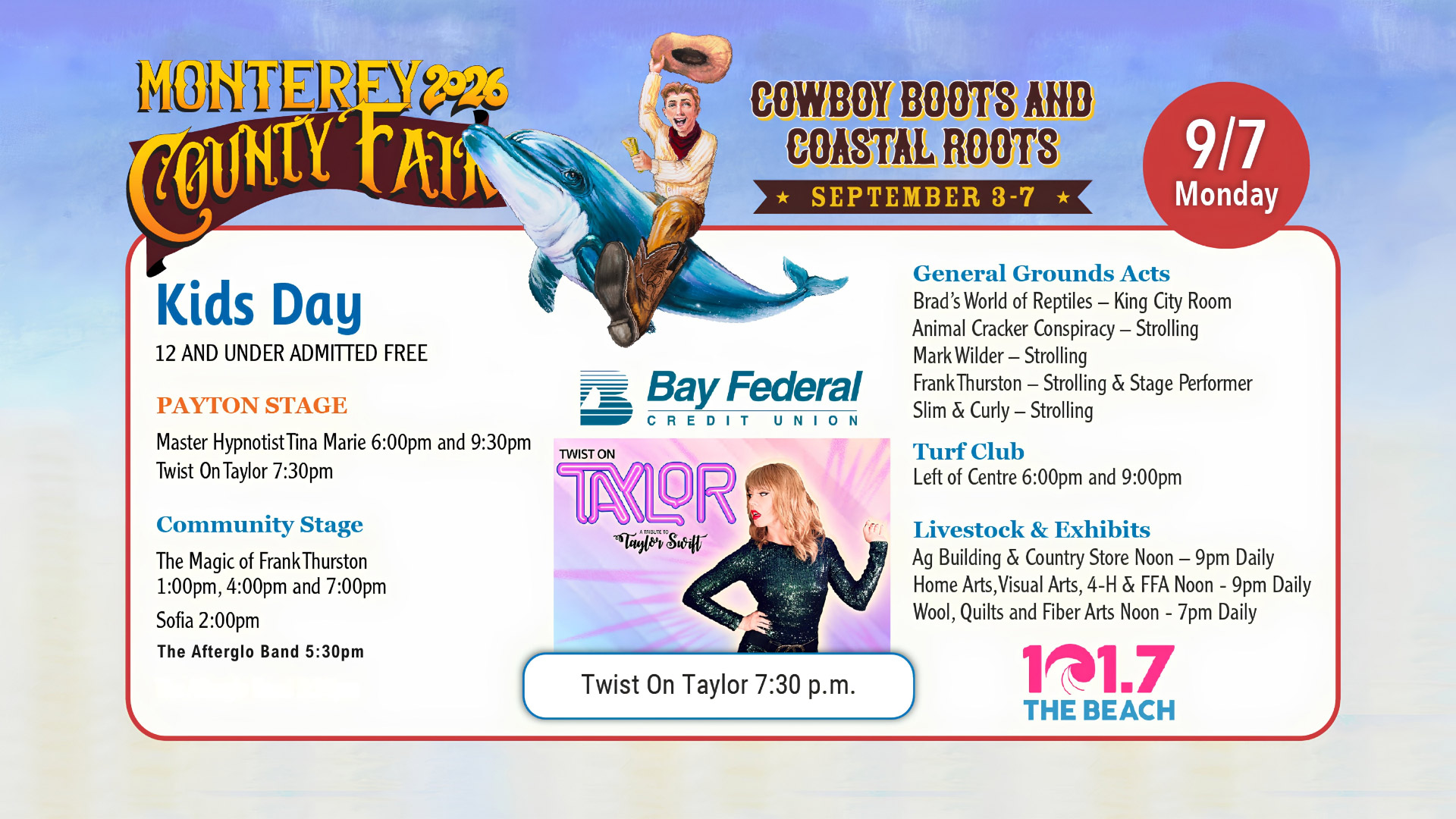Monterey County fair Daily schedule - Monday, September 7